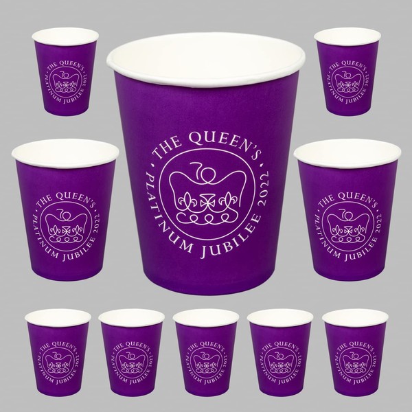 SHATCHI 10pcs Platinum Jubilee Purple Paper Cups 9oz Queen's 70th Anniversary British Royal Party Supplies Table Decorations
