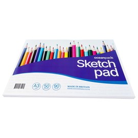 A3 Sketchpad x 50 Sheets – Perfect for Sketches, Colouring, Notes & Projects. Ideal for Children, Students, Office Professionals, and Hobbyists. Smooth White 90gsm Paper, 420mm x 297mm. (Ref. 70116)