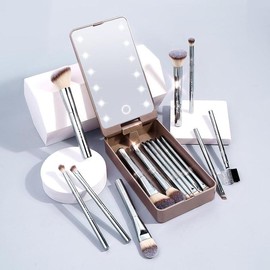 Professional Soft Makeup Brush Set with Storage Box, 15pcs/set Makeup Brush, Makeup Brush Box With LED Lights & Mirror, Makeup Accessories for Women & Girls