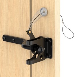 JIAHOO Self Locking Gate Latch with Spring Cable Pull, Automatic Lever Latch for Wooden Fence, Door Latch Hardware for Outdoor Fence, Secure Pool, Garden, Shed, Cage, Black Finish
