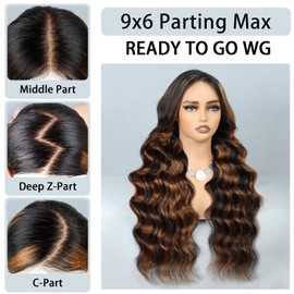 9x6 Body Wave Glueless Wigs Human Hair Pre Plucked Pre Cut 200% Density 1B/30 Highlight Body Wave Wear and Go Glueless Wig Human Hair for Women Bleached Tiny Knots Body Wave Human Hair Wigs 22 Inches