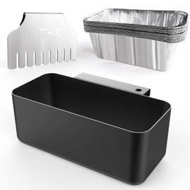 RUSFOL 3-in-1 Grease Catcher Pan with Stainless Steel Mesh Screen Grease Gate and 10 Pcs Aluminum Drip Pans Liner for 28"/36 Blackstone Griddles, Free from Drill&Easy Install BBQ Accessories