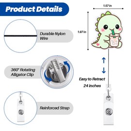 2Pcs Funny Nurse Badge Reel Cute Dino with Iced Coffee | Retractable ID Card Dinosaur Badge Holder | Name Tag Work Badge Clip for RN LPN CNA MA Night Shift Nurse Nursing Student Doctor Gifts