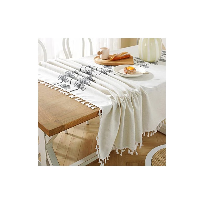 Mantel rectangular impermeable con borlas, mantel de algodón de cáñamo
