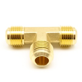 AHFMANG 3PCS Brass Tee Tube Fitting 3/8" Flare x 3/8" Flare x 3/8" Flare Male Pipe Adapter