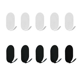 10 Pack Heavy Duty Carbon Steel Adhesive Hooks for Kitchen, Bathroom, Coat, Towel, Key Holder - Strong Command Hooks(5 Black +5 White)