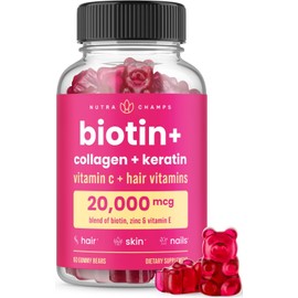 NutraChamps Hair Skin & Nails Gummies | Biotin with Collagen & Keratin | 5000mcg Biotin Beauty Complex | Vitamin Supplement for Women & Men | Berry | Healthy Hair, Radiant Skin & Strong Nails