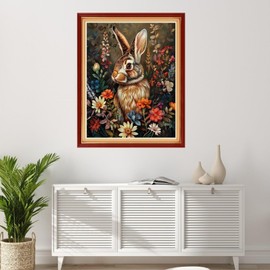 Foxhool Stamped Cross Stitch Kits,11CT Printed Cross Stitch Pattern Full Embroidery Kits for Beginner Needlepoint Kits-Flower Rabbit 16x20 inchs