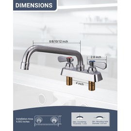 Phivan Commercial Sink Faucet 4 Inch Center Deck Mount Bar Sink Faucet 2 Hole Brass Constructed with 10" Swivel Spout 3 Compartment Sink Faucet for Kitchen Utility Laundry Restaurant Industrial