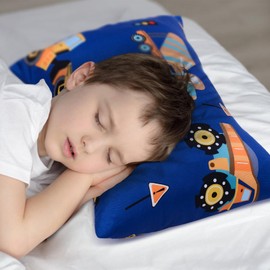 JISEN Toddler Pillowcases for Boys 33x46cm 30x40cm 35x48cm Engineering Vehicle Baby Pillow Case 2 Pack Small Pillow Covers for Travel Pillow Blue White