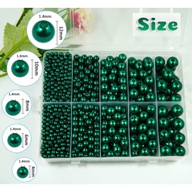 Deep Green Pearl Beads for Jewelry Making, 1750pcs Deep Green Pearl Craft Bead with Hole 4mm 6mm 8mm 10mm 12mm Loose Spacer Bead for Necklace Bracelet Wedding Dress Decor
