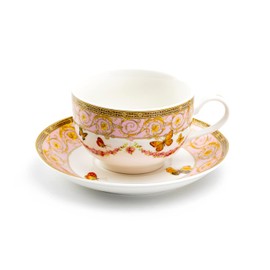 Grace Teaware Butterflies with Pink Ornament Fine Porcelain Tea Cup and Saucer with Gold Trim