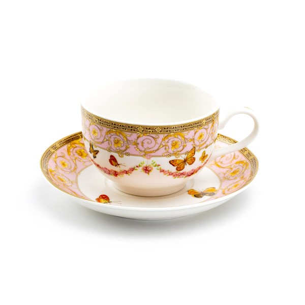 Grace Teaware Butterflies with Pink Ornament Fine Porcelain Tea Cup