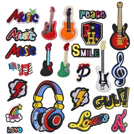 Woohome 23 PCS Music Style Patches Stickers, Guitar Note Earphone Iron on Patches Sew on Patches for Clothes Dress Pants Hats Jeans, Sewing Flowers Applique DIY Accessory