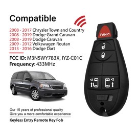 Car Key Fob Remote Keyless Entry Control M3N5WY783X 433MHz 5 Button Replacement for 2008-2019 Dodge Grand Caravan Dart Volkswagen Chrysler - 2 Pack