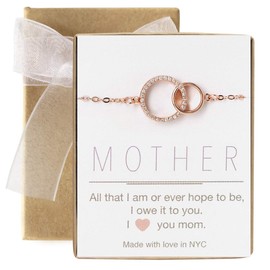A+O Gift for Mom, Mother Gift Interlocking Circle Bracelet in Sterling Silver, Rose Gold, Gold Vermeil, Sterling Silver, Cubic Zirconia