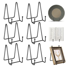 Kokoie 4 Inch Plate Stands for Display, 6 Pcs Plate Holder, Metal Tabletop Picture Stand for Display Tabletop Decorative Plates Photo Frames Book Pictures Plaque(Black)