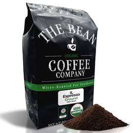 The Bean Organic Coffee Company Il Espresso, Classic Dark Roast, Ground Coffee, 5-Pound Bag, Café molido tostado orgánico