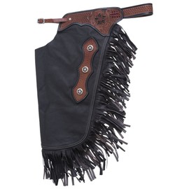 Tough 1 Premium Smooth Leather Chinks with Basketweave Filigree, Brown, Small