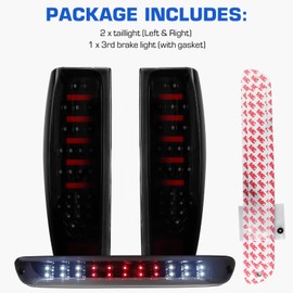 Gubebaili LED Tail Light + 3rd Brake Light Kit Fit for Chevy Colorado/for GMC Canyon 2004-2012, Rear Brake Cargo Lamp Taillight Assembly, Black Housing Smoke Lens