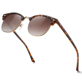 MEETSUN Retro Semi Rimless Polarized Sunglasses for Men Women Classic Trendy Driving Sun Glasses UV Protection Leopard Brown