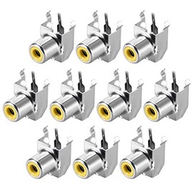 sourcing map PCB Panel Mount Single RCA Socket Female Jack Audio Video AV Connector Silver Tone 10Pcs