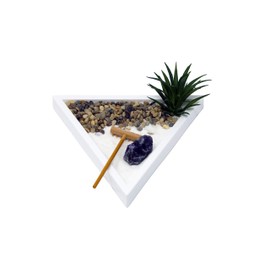 Nature's Mark Mini Zen Garden Kit with White Sand, Rake, White Base, Salt Rock and Air Plant (Triangle)