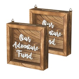 Pack of 2 Wood Fund Box Wooden Our Adventure Fund Box Rustic Shadow Box for Home Decor 7.2x7 in