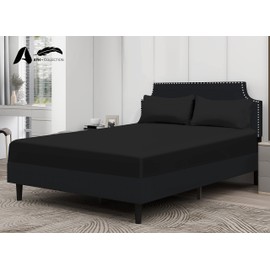 A ATH COLLECTION Egyptian Cotton Fitted Sheet 25 CM Extra Deep Pocket, 200 Thread Count Cotton Soft, Fade & Wrinkle Resistant Fitted Bed Sheets (Double, Black)