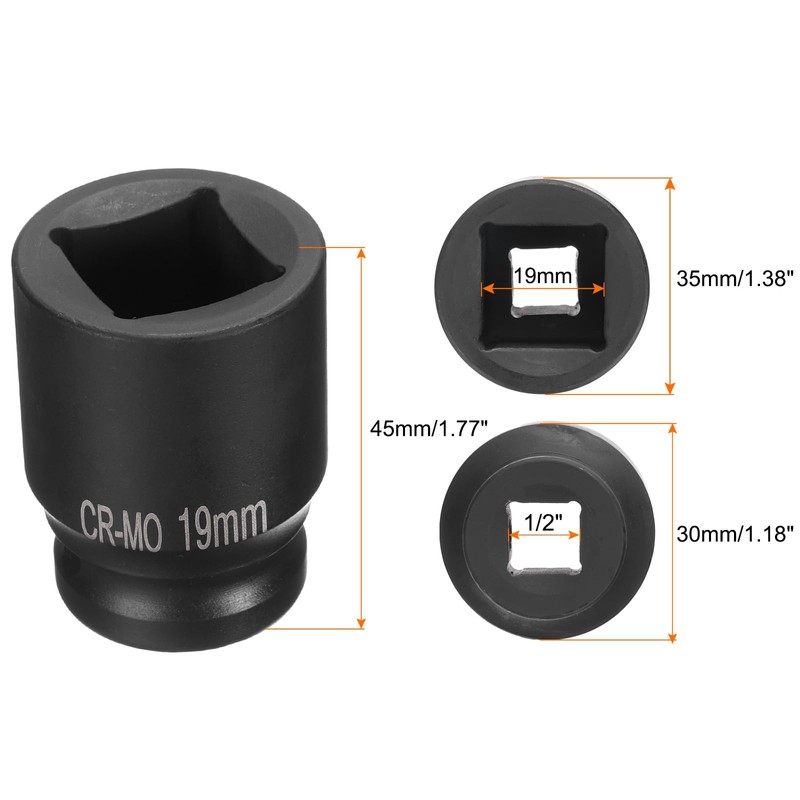 HARFINGTON 4 Point Square Socket 1/2" Drive 19mm Metric Square