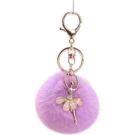 YSSZAM Purple Lovely Rhinestone Inlaid Dancing Ballet Girl Pom Pom Keychains Fluffy Plush Ball Pendants Key Chain Charming Women, Women's Keyrings and Keychains
