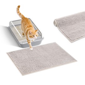 Pieviev Chenille Cat Litter Mat for Litter Box, 28"x22" Soft Ultra Absorbent Mat, Waterproof & Non-Slip, Easy to Clean Litter Trapping Mat for Indoor Cats, Grey