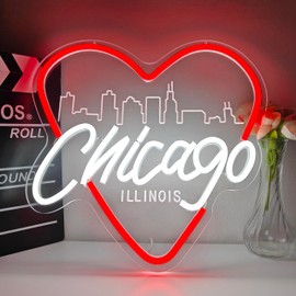 Chicago Neon Sign for Wall Decor Chicago Neon Light for Women Gift Dimmable LED City Light Up Sign for Christmas Birthday Gifts