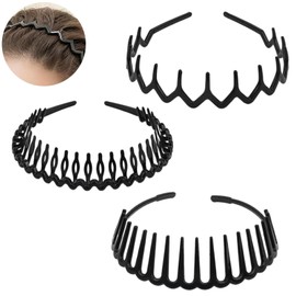 Malijnxin 3 Pack Wavy Claw Headbands with Clips, Hair Clip Headbands, Plastic Headbands for Women and Girls Daily Dating Decorations, Black