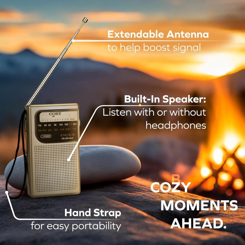 Portable AM FM Radio Compact Transistor Radio Pocket Radio Silver
