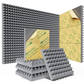 Sonicism Sonicism Acoustic Panels Self-Adhesive Pyramid 12 Pack,12" X 12" X 2" Sound Proof Foam Panels for Walls 35kg/m³High Density,Soundproof Wall Panels Fast Expand,Sound Absorption and Decoration,Gray