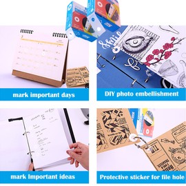 WDEC Pack of 500 Hole Reinforcement Ring Label Stickers, 250 White and 250 Transparent Loose Leaf Paper Hole Reinforcement Ring Label Stickers for Office, School, Home