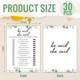 30 Pcs He Said She Said Bridal Shower Games Wedding Shower Games, Bridal Shower Games 30 Guests for Engagement Wedding Party, Bridal Games for Showers (Eucalyptus Botanical Style) -0013