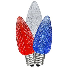 Novelty Lights 25PK C9 LED Faceted Ultra Bright Dimmable Outdoor Christmas Light USA Replacement Bulbs LED Replacement Bulbs, Led Bulbs, Outdoor Light Bulbs String Light Bulbs (Red/Pure White/Blue)