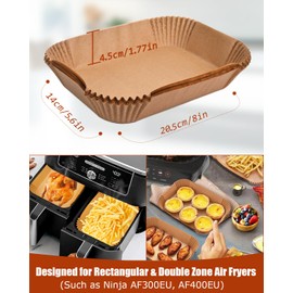Baking Paper for Hot Air Fryer with Double Chamber, Pack of 100 20.5 x 14 cm Rectangular Airfryer Paper, Airfryer Baking Paper Compatible with Ninja AF300EU, AF400EU, and Other Dual Zone Air Fryer
