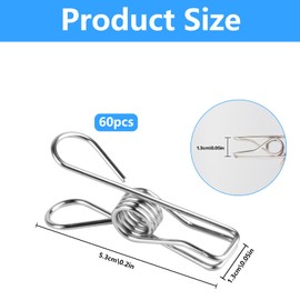 60 Pcs Stainless Steel Clothes Laundry Pegs, Metal Clothes Pegs for Washing Line Pegs, Chip Clips, Strong-Grip Metal Laundry Clips Pins for Washing Line, Clothes, Kitchen, Office, Snack Bags