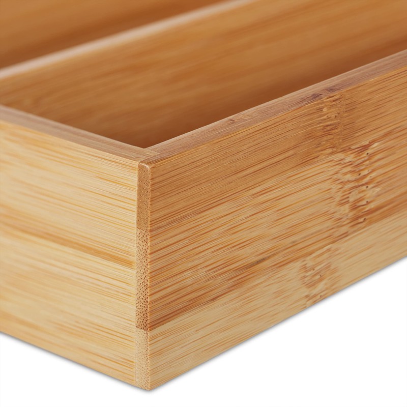 Relaxdays Bamboo Cutlery Tray with 6 Compartments for Kitchen Cutlery