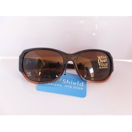 Solar shield Fits over Sunglasses for Women FO-038 Oval, Brown frame, Polarized Amber lenses Medium, 60 mm, FO-038 CAR AMB