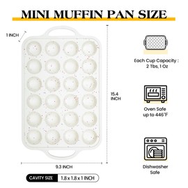 AOTASO 1 Pc Silicone Muffin Pans For Baking Mini Nonstick Cupcake Pan 24 Cups Silicone Cupcake Molds With Metal Reinforced Frame Bpa Free (Cream)