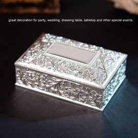 Vintage Style Metal Keepsake Box Jewellery Box for Office (Silver)