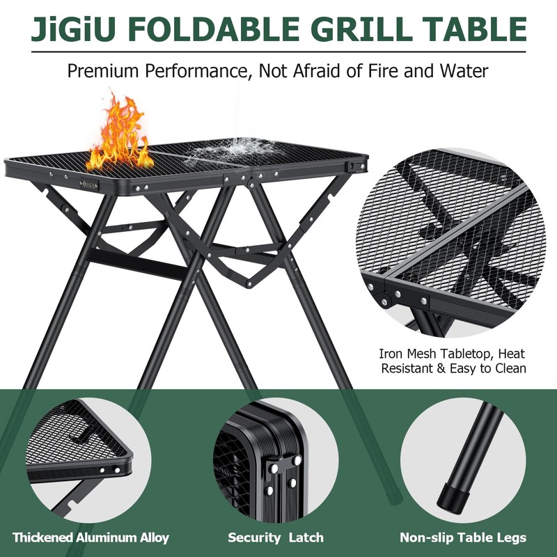 JiGiU Folding Camping Table Pinic Table Height Adjustable Foldable Table
