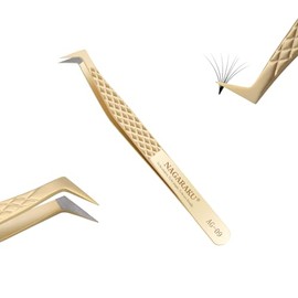 NAGARAKU Pinzas De Punta De Fibra De Precisión Para Extensiones De Pestañas Antiestático Antideslizante Agarre Acero Inoxidable Volumen Puntiagudo Pestañas Pinzas Para Botas (Pinzas Tipo L AG-09)