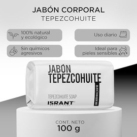Pack de 12 Jabones de Tepezcohuite Corporal Natural ISRANT 100g | Sin Parabenos Ni Sulfatos | Cuidado Suave Para Piel Sensible | Jabón de Baño Ingredi
