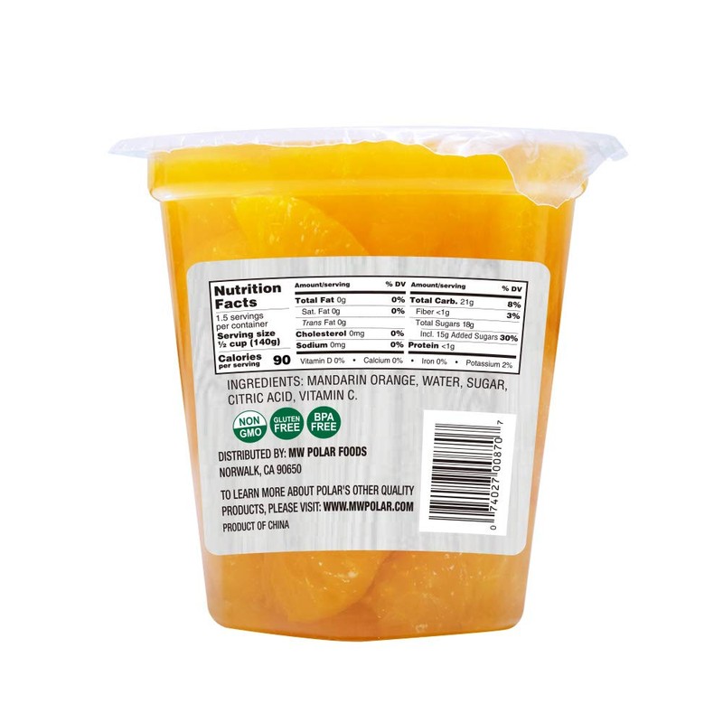 MW Polar Snack Cup, Mandarin Oranges in Light Syrup, 7