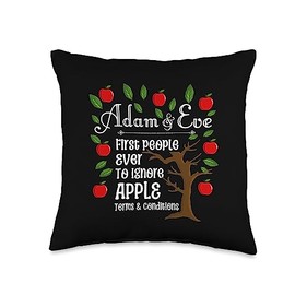 Funny Christian Shirts Funny Bible Shirts Christian Gift-Adam & Eve Funny Bible Throw Pillow, 16x16, Multicolor